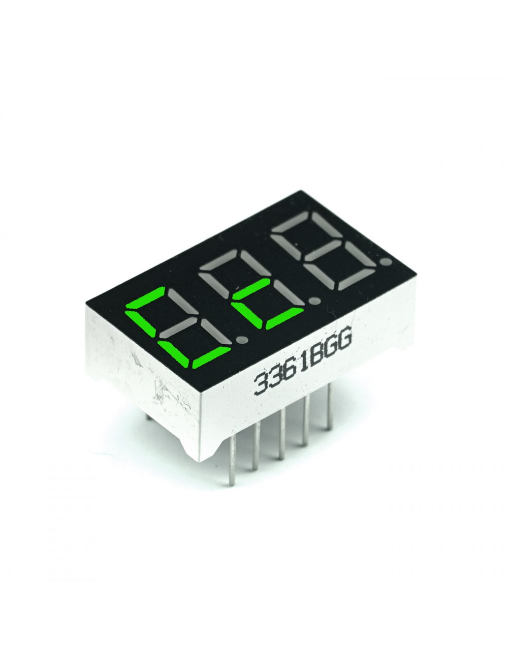 Wyświetlacz segmentowy LED 0.36" zielony, 3 znaki, wspólna anoda